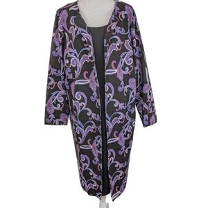 Jessica London Ponte Dress/Jacket 12W Sheath Black Purple Paisley Career Comfort